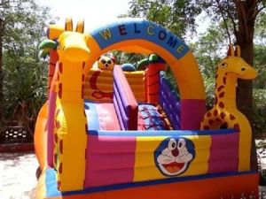 Giraffe bouncy with slider on rent for birthday wedding events